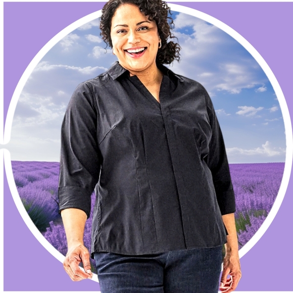 NWT Sz 1X Tailored Button Down Shirt w Pintucks ¾ Length Cuff Sleeves - Picture 1 of 7